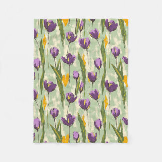 Abstrakte Tulip Blüten auf grünem Hintergrund Fleecedecke