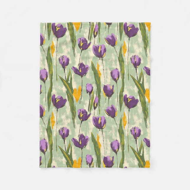 Abstrakte Tulip Blüten auf grünem Hintergrund Fleecedecke (Vorderseite)