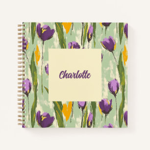 Abstrakte Tulip Blüten auf grünem Hintergrund Notizbuch