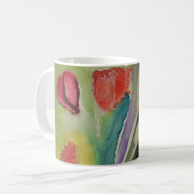 Abstrakte Tulips & Spring Blumen Tasse (Vorderseite Links)