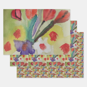Abstrakte Tulips und Frühlingsblumen Geschenkpapier Set