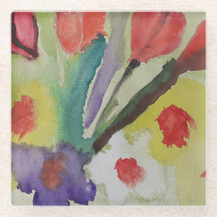 Abstrakte Tulips und Frühlingsblumen Glasuntersetzer