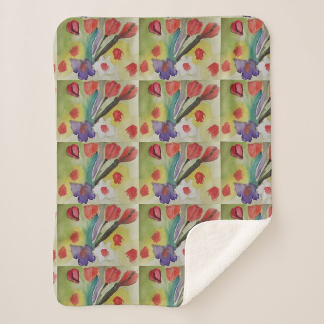 Abstrakte Tulips und Frühlingsblumen Sherpadecke (Vorderseite)