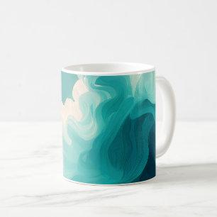 Abstrakte Türkis- und Weiße Fließende Wellen Kaffeetasse
