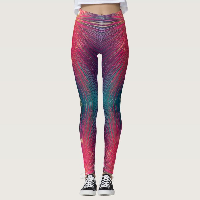 Abstrakte türkisfarbene  Linienmuster modern Leggings (Vorderseite)