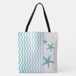 Abstrakte Türkisfarbene Strandtasche Mit Seesterne Tasche