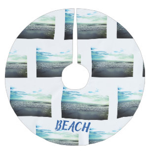 Abstrakte Typografie am Strand Blaues Muster Polyester Weihnachtsbaumdecke