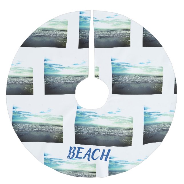 Abstrakte Typografie am Strand Blaues Muster Polyester Weihnachtsbaumdecke (Vorderseite)