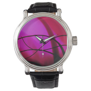 Abstrakte Uhr in leuchtendem Rosa und Schwarz