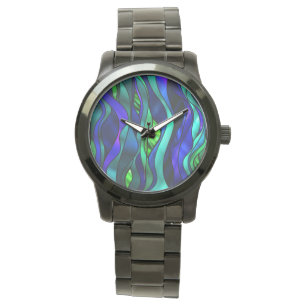 Abstrakte Uhr von festgeklemmtem Glas