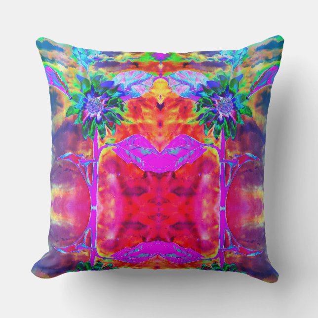 Abstrakte und elegante Retro-Sonnenblume Kissen (Vorderseite)