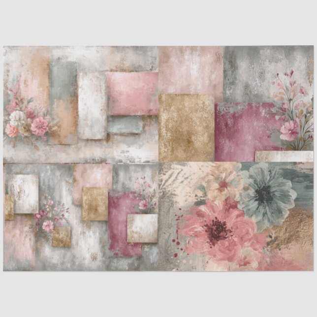 Abstrakte Uni bedrückte Florals Decoupage Seidenpapier (Vorderseite)