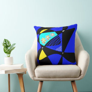 Abstrakte US Flagge: Cyan Blue Yellow Black Kissen