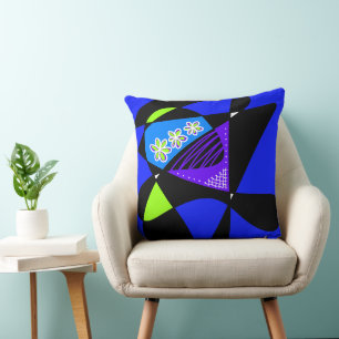 Abstrakte US Flagge: Green Lilac Blue Black Kissen