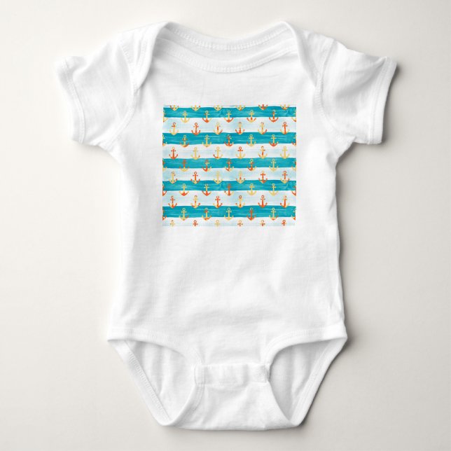 Abstrakte Verankerungen: Wasserfarbenstreifen-Must Baby Strampler (Vorderseite)