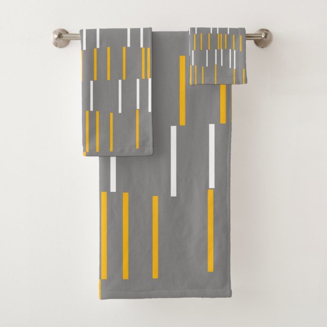 Abstrakte, vertikale Linien, grau, gelb, weiß Badhandtuch Set (Insitu)