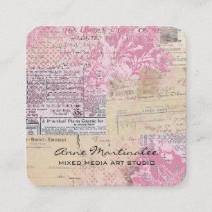 Abstrakte Vintage-Collage Rosa Quadratische Visitenkarte