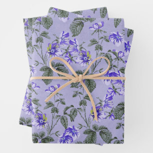 Abstrakte Vintage violette Blumen Geschenkpapier Set