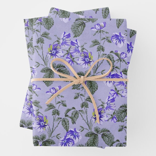Abstrakte Vintage violette Blumen Geschenkpapier Set (Beispiel)