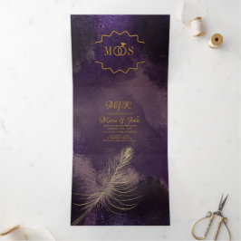 Abstrakte Violett Schwarzer Glam Pinselstriche Hoc Dreifach Gefaltete Einladung