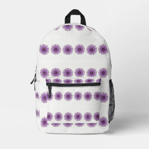 Abstrakte violette Blumen auf Weiß Bedruckter Rucksack