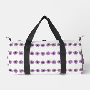 Abstrakte violette Blumen auf Weiß Duffle Bag