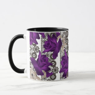 Abstrakte violette Rosen Blumen floral Spitze vint Tasse