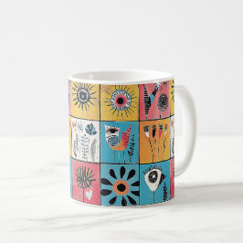 Abstrakte Vögel und Blüten Kaffeetasse