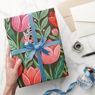 Abstrakte Volkstümliche Tulpen Schmetterlinge Gesc Geschenkpapier