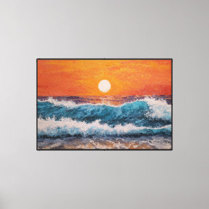Abstrakte Wanddekoration Sonnenuntergangs-Ozeanwel Leinwanddruck