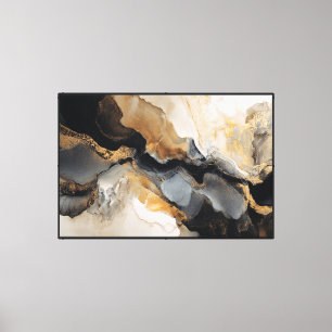 Abstrakte Wandkunst in Schwarz, Grau und Gold mit Leinwanddruck