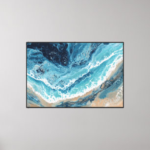 Abstrakte Wandkunst mit Ozeanwelle und Küstenlinie Leinwanddruck