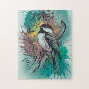 Abstrakte Wasserfarbe Chickadee - Aquamarin