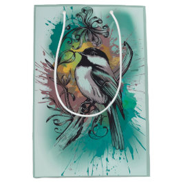 Abstrakte Wasserfarbe Chickadee - Aquamarin Mittlere Geschenktüte