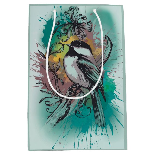 Abstrakte Wasserfarbe Chickadee - Aquamarin Mittlere Geschenktüte (Vorderseite)