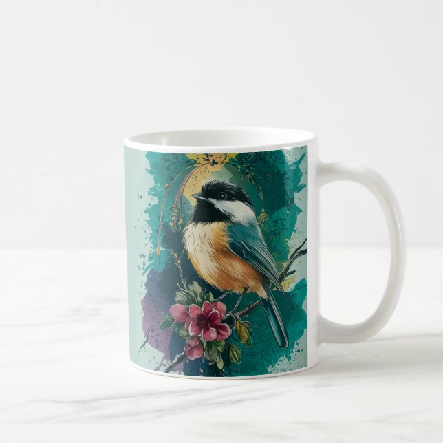 Abstrakte Wasserfarbe Chickadee - Aquamarine Tasse (Rechts)