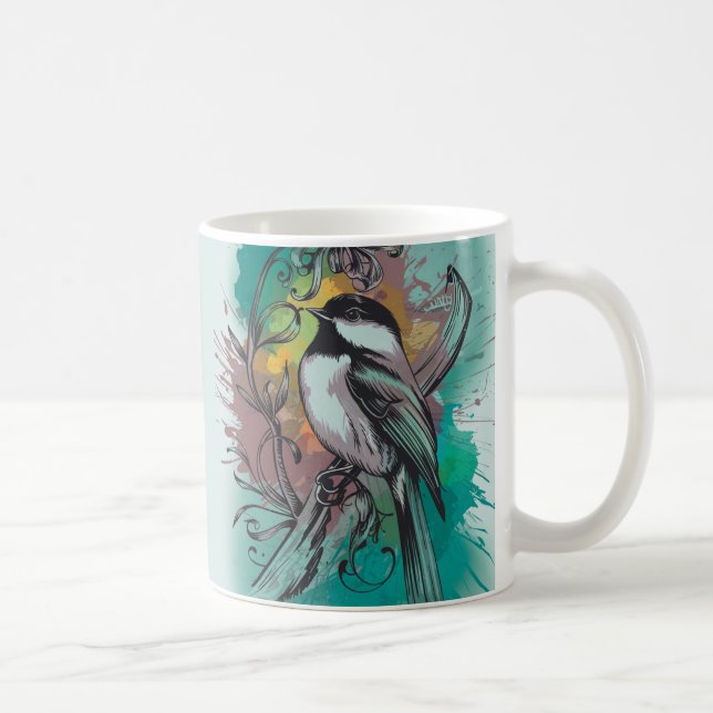 Abstrakte Wasserfarbe Chickadee - Aquamarine Tasse (Rechts)