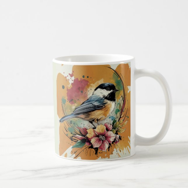 Abstrakte Wasserfarbe Chickadee - Bernstein Kaffeetasse (Rechts)
