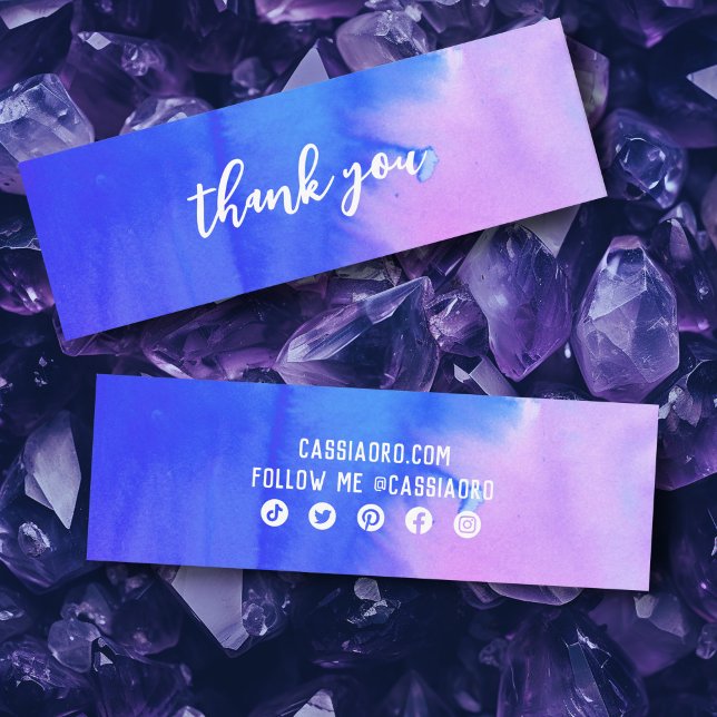Abstrakte Wasserfarbe Danke Social Media Icons Mini Visitenkarte (Abstract Watercolor Thank You Social Media Icons Mini Business Card Purple
)