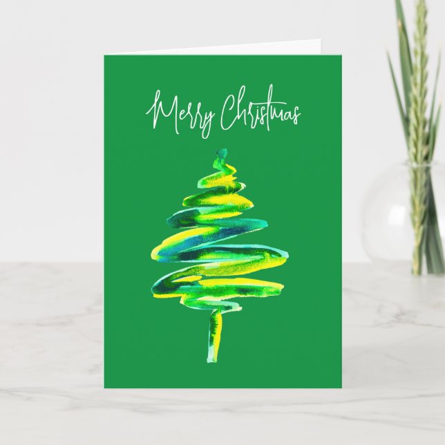 Abstrakte Wasserfarbe des Weihnachtsbaumes Karte (Vorderseite)