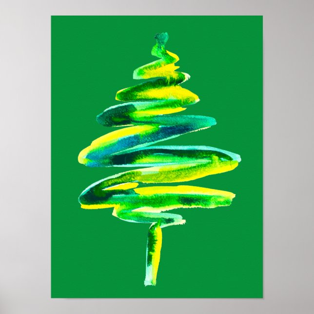 Abstrakte Wasserfarbe des Weihnachtsbaumes Poster (Vorne)