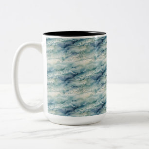 Abstrakte Wasserfarbe Ozean Küsten Blau Ästhetik Zweifarbige Tasse