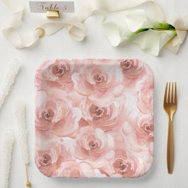 Abstrakte Wasserfarbe Rose Rodeln Hübsch Pappteller (Hochzeit)