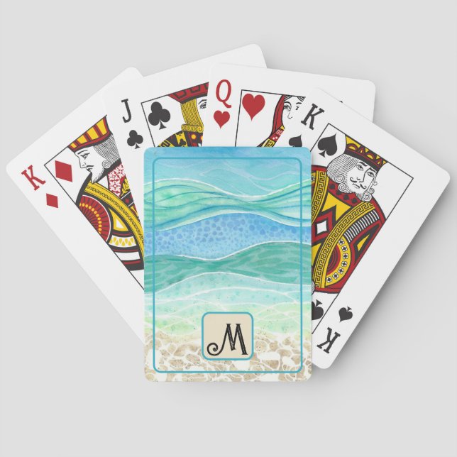 Abstrakte Wasserfarben Beach Vibes Personalisiert Spielkarten (Rückseite)