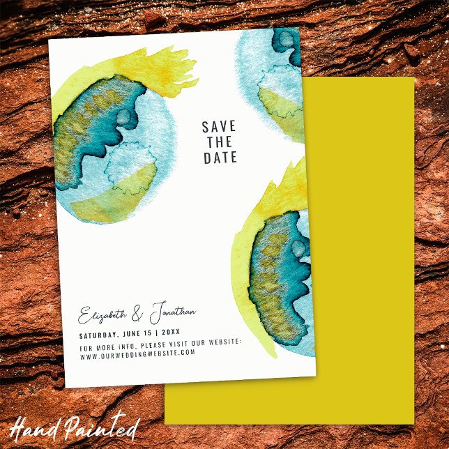 Abstrakte Wasserfarben Blau Save The Date (Front/Back)