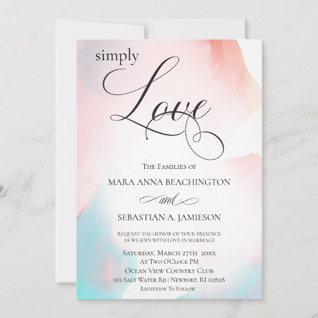 *~* Abstrakte Wasserfarbenkorallenhochzeit Einladung (Vorderseite)