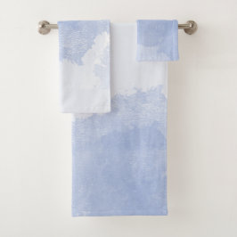Abstrakte Wasserfarbenprägung in Blauweiß Badhandtuch Set