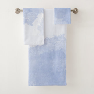 Abstrakte Wasserfarbenprägung in Blauweiß Badhandtuch Set