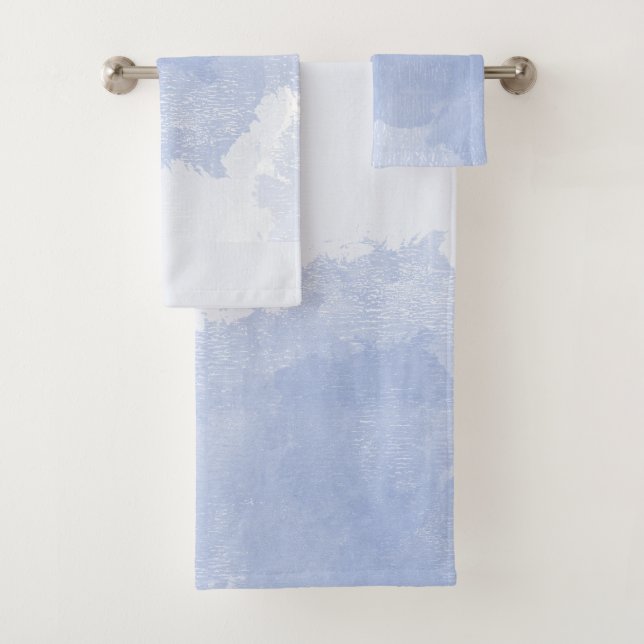 Abstrakte Wasserfarbenprägung in Blauweiß Badhandtuch Set (Insitu)