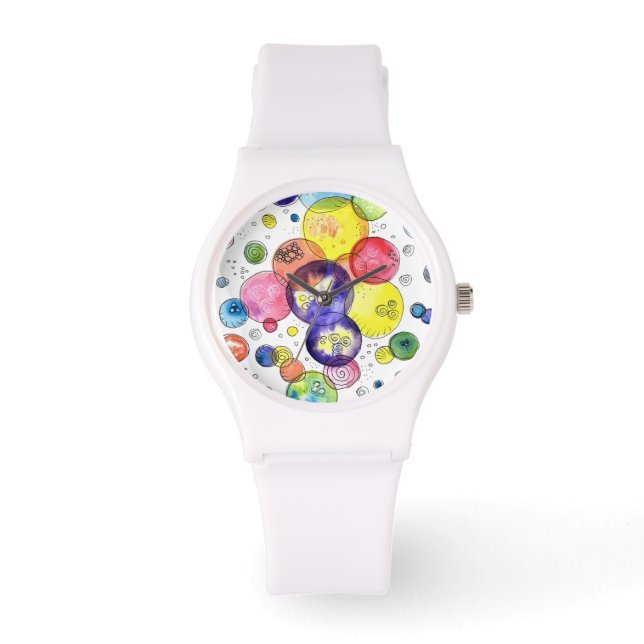 Abstrakte Wasserfarbkreise Armbanduhr (Vorderseite)